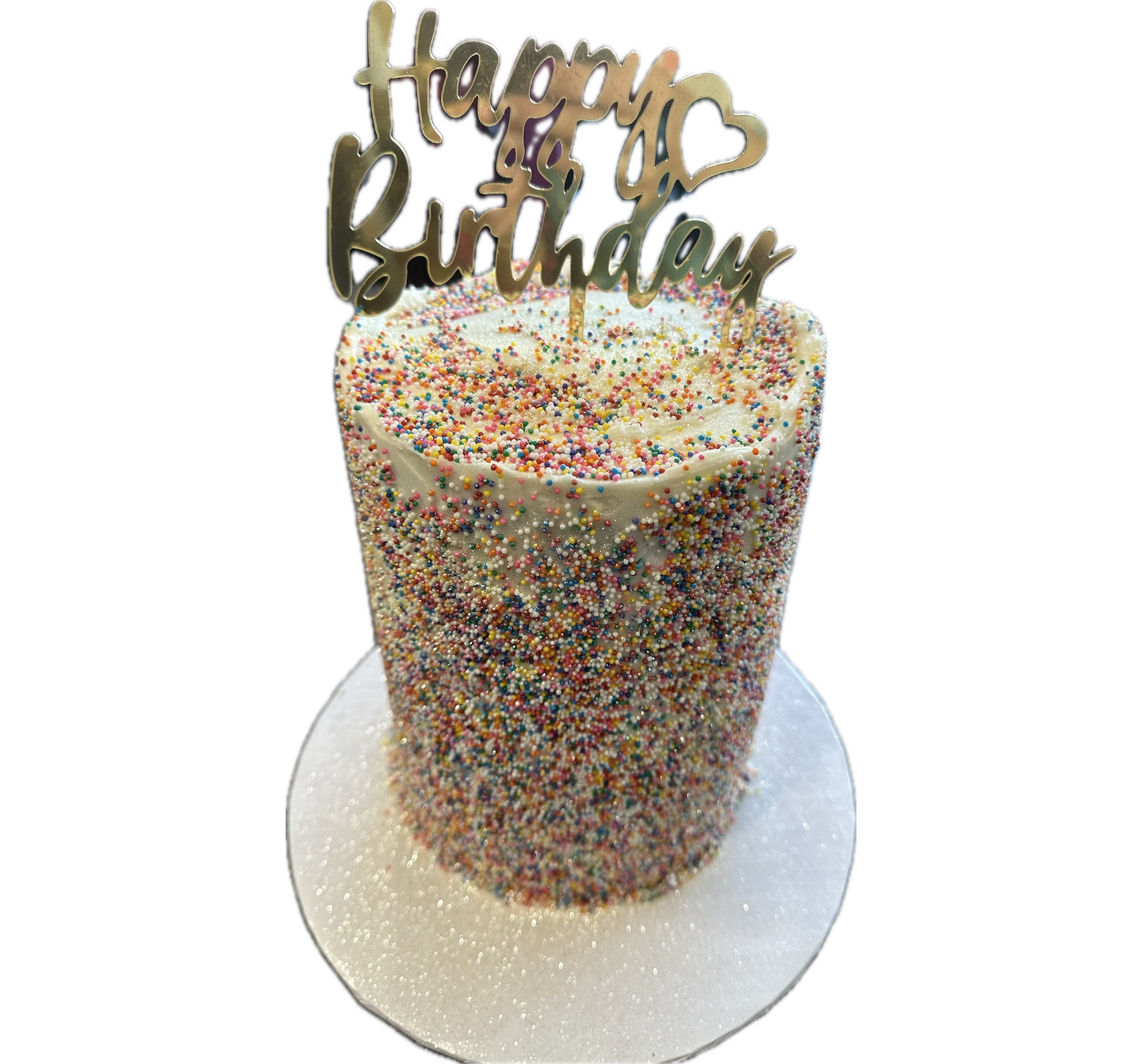 Sprinkles and whipped cream birthday cake